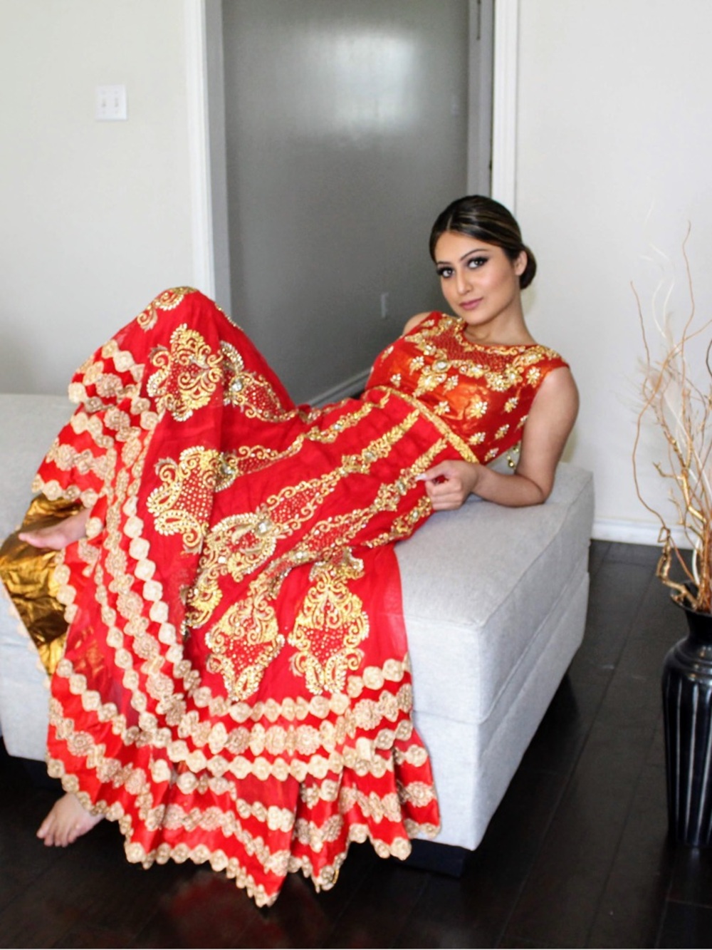 Red and Gold Embellished Formal Gown